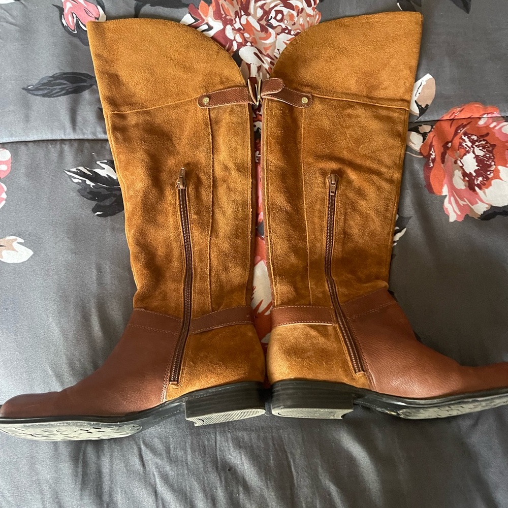 Chestnut brown suede and leather OTK boots